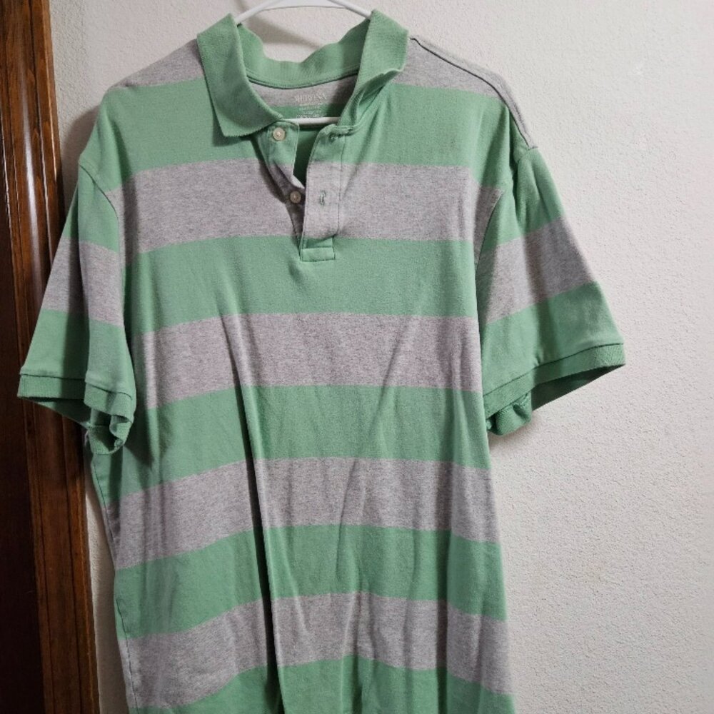 Merona XXL Green and Grey Striped Polo
